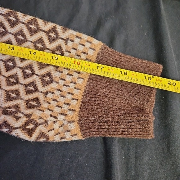 Jacquard Chocolate Brown Knit Cardigan Sweater Size L Women's Academia Old Money - Picture 7 of 8
